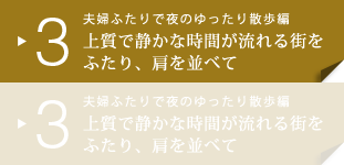 3 夫婦ふたりで夜のゆったり散歩編　上質で静かな時間が流れる街をふたり、肩を並べて