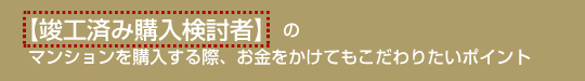 【竣工済み購入検討者】のマンションを購入する際、お金をかけてもこだわりたいポイント
